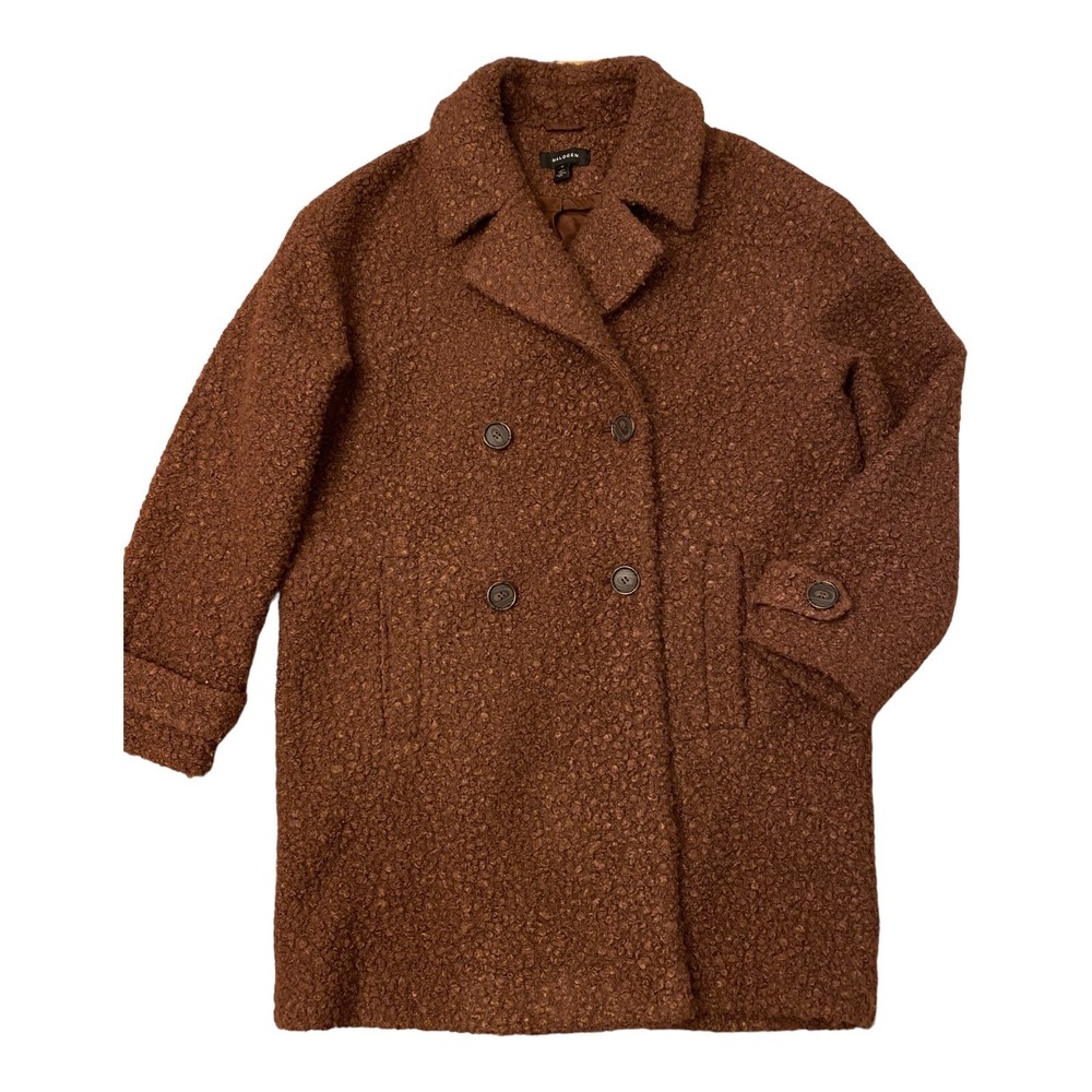 Halogen Double Breasted Shearling Lined Winter Teddy Coat Women's Medium Brown